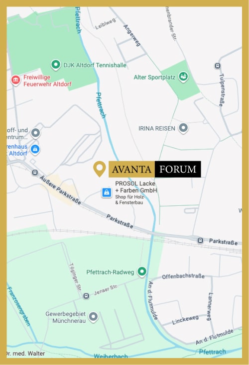 Standortkarte mit Markierung des Avanta Forum in Landshut